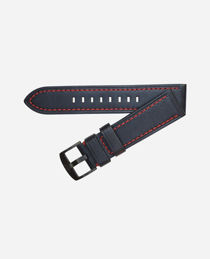 BLUE LEATHER RED STITCHING 24 X 22 MM